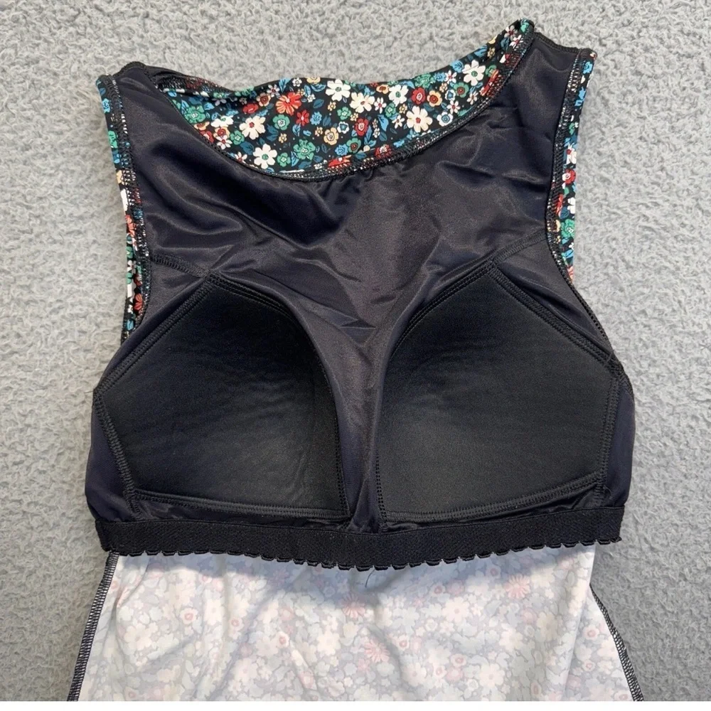 Lands End Swim Top Beach Resort Womens 8 Black Floral Built In Padded Bra - Picture 4 of 8
